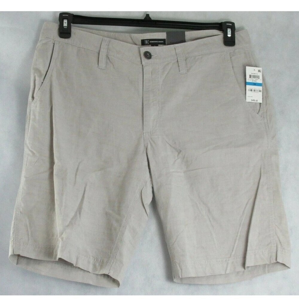 INC International Concepts Men's 11'' Derryl Chambray Shorts, Seashell Beige, 40